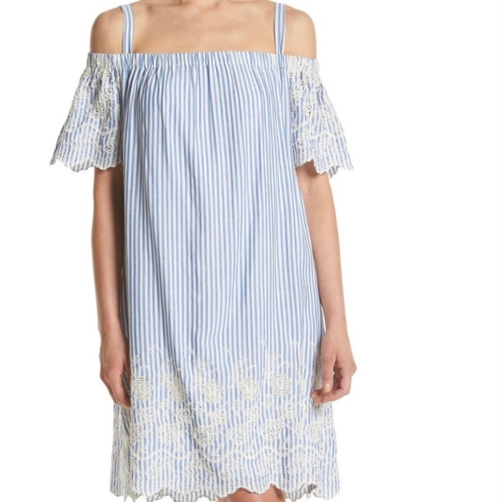 Blue/White/lace sundress. New with tags. Removable button straps.
